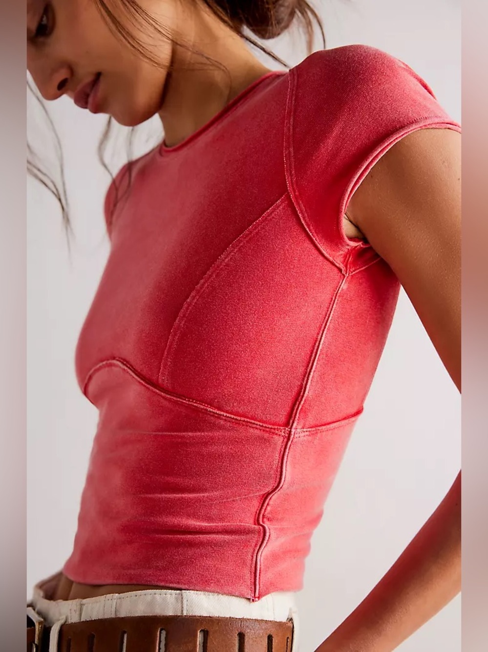 We The Free Short Sleeve Crop Top in Coral Red